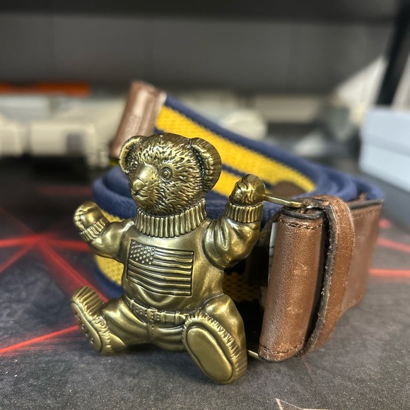Ralph Lauren Polo Teddy Bear Buckle Belt with Blue and Yellow Strap